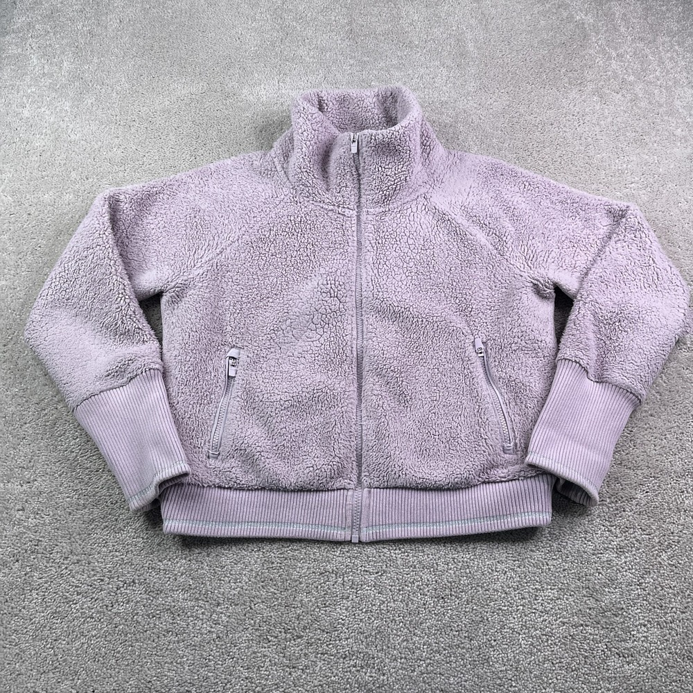 Athleta Jacket Womens Medium Purple Tugga Sherpa Fleece Cropped Full Zip